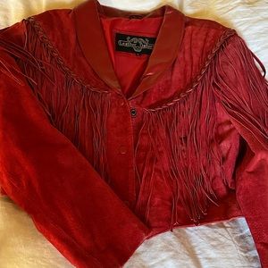 Vintage leather gallery jacket with fringe